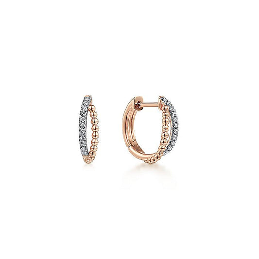 Gabriel & Co. EG13583K45JJ 14K Rose Gold Twisted Pavé Diamond Huggies