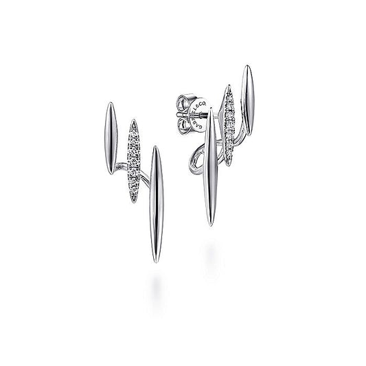 Gabriel & Co. EG13653W45JJ 14K White Gold Three Bar Diamond Stud Earrings