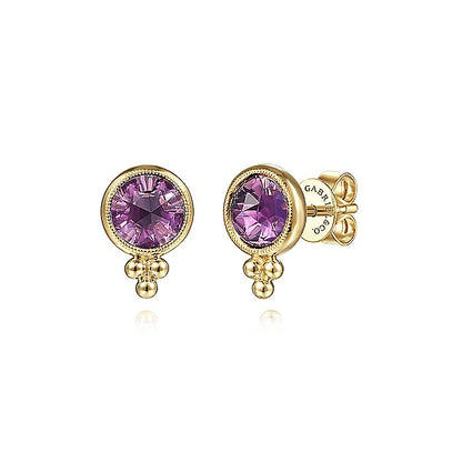 Gabriel & Co. EG13742Y4JAM 14K Yellow Gold Round Bezel Amethyst Stud Earrings