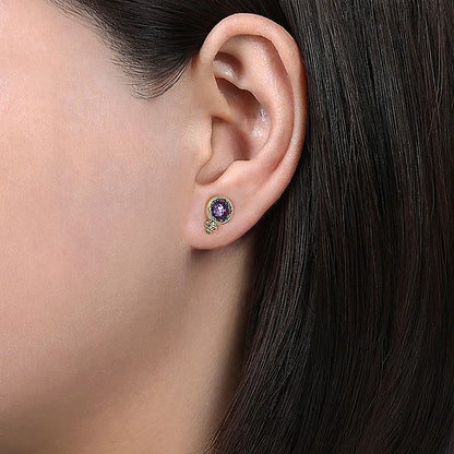 Gabriel & Co. EG13742Y4JAM 14K Yellow Gold Round Bezel Amethyst Stud Earrings