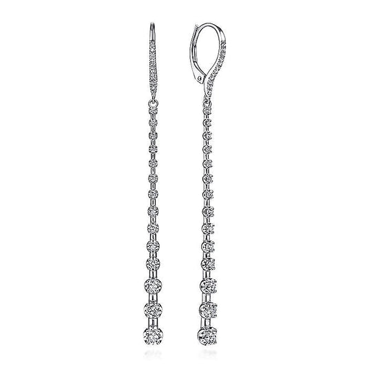 Gabriel & Co. EG13831W45JJ 14K White Gold Long Graduating Diamond Bar Earrings