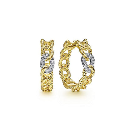 Gabriel & Co. EG13955M45JJ 14K Yellow-White Gold 20mm Twisted Rope Link with Diamond Pave Classic Hoop Earrings