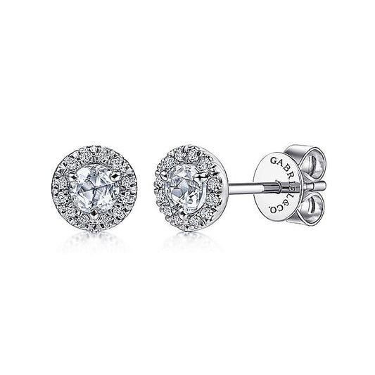 Gabriel & Co. EG13958W45WT 14K White Gold Diamond Halo and White Topaz Stud Earrings