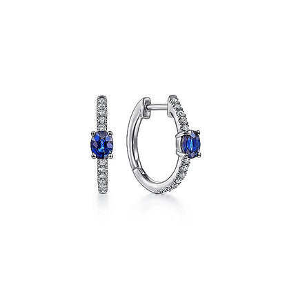 Gabriel & Co. EG13963W45SA 14K White Gold 15mm Oval Sapphire and Diamond Huggies
