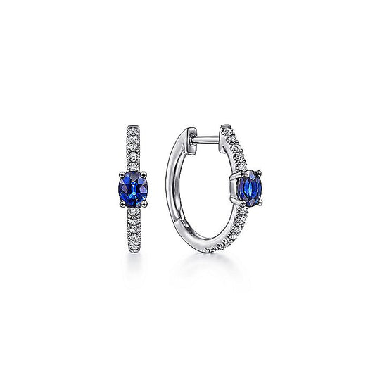 Gabriel & Co. EG13963W45SA 14K White Gold 15mm Oval Sapphire and Diamond Huggies