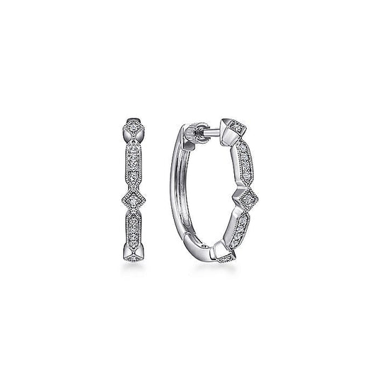 Gabriel & Co. EG13965W45JJ Vintage Inspired 14K White Gold 20mm Classic Diamond Hoop Earrings