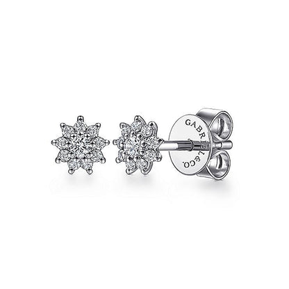 Gabriel & Co. EG14026W45JJ 14K White Gold Pavé Diamond Flower Stud Earrings