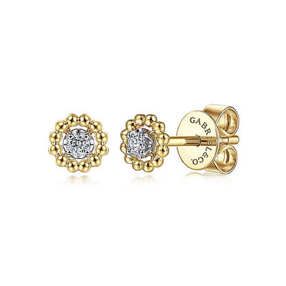 Gabriel & Co. EG14080M45JJ 14K Yellow-White Gold Diamond Pavé Center and Bujukan Frame Stud Earrings