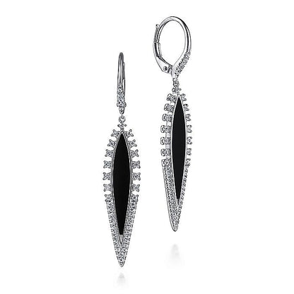 Gabriel & Co. EG14283W45OX 14K White Gold Diamond and Onyx Drop Earrings