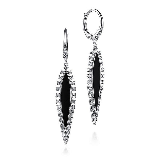 Gabriel & Co. EG14283W45OX 14K White Gold Diamond and Onyx Drop Earrings