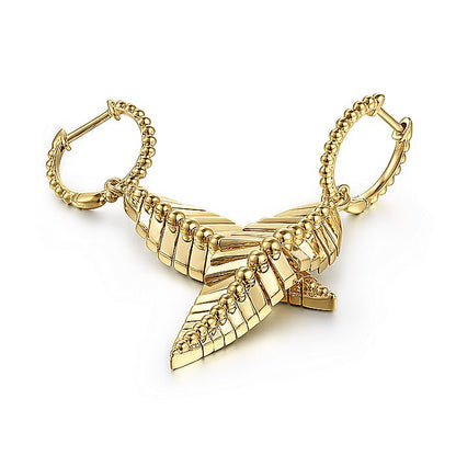 Gabriel & Co. EG14359Y4JJJ 14K Yellow Plain Gold Huggie Drop Leaf Earrings