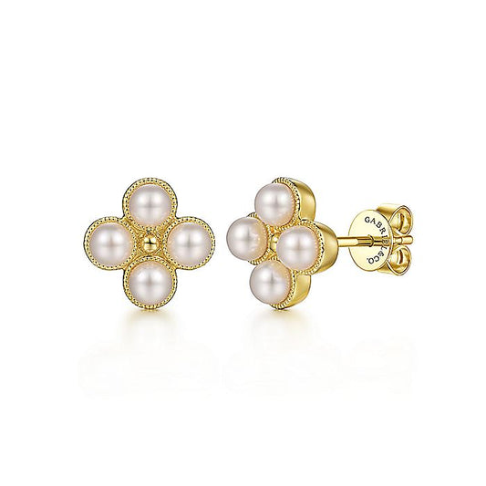 Gabriel & Co. EG14578Y4JPL 14K Yellow Gold Pearl Bujukan Stud Earrings