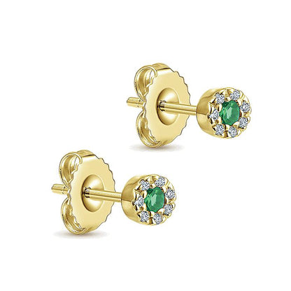 Gabriel & Co. EG9682Y45EA 14K Yellow Gold Emerald and Diamond Halo Stud Earrings