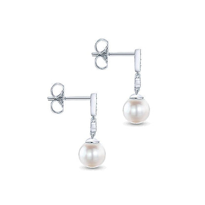 Gabriel & Co. EG9902W45PL 14K White Gold Vintage Inspired Style Diamond Pearl Drop Earrings