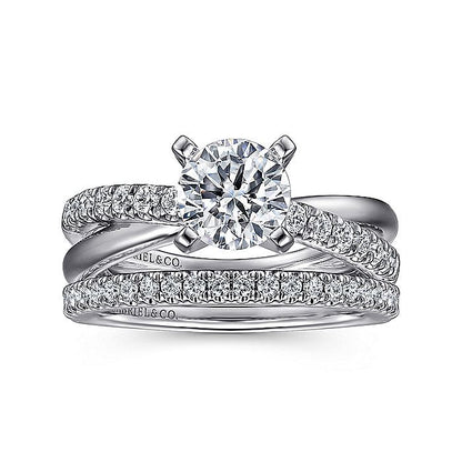 Gabriel & Co. ER10439W44JJ 14K White Gold Round Twisted Diamond Engagement Ring