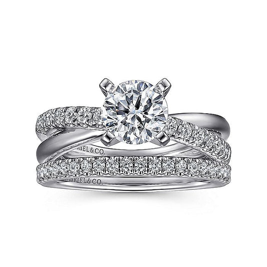 Gabriel & Co. ER10439W44JJ 14K White Gold Round Twisted Diamond Engagement Ring