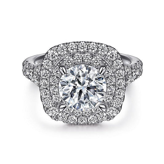 Gabriel & Co. ER10754R8W44JJ 14K White Gold Round Double Halo Diamond Engagement Ring