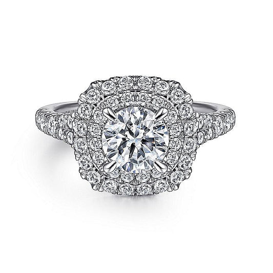 Gabriel & Co. ER10754W44JJ 14k White Gold Cushion Double Halo Round Diamond Engagement Ring