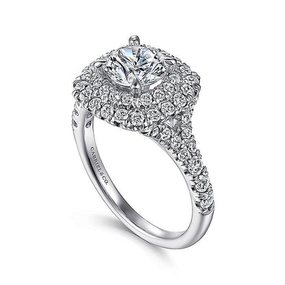 Gabriel & Co. ER10754W44JJ 14k White Gold Cushion Double Halo Round Diamond Engagement Ring