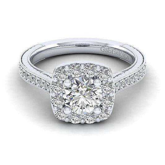 Gabriel & Co. ER11585W44JJ Vintage Inspired 14K White Gold Round Halo Diamond Engagement Ring