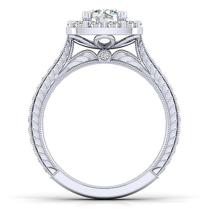 Gabriel & Co. ER11585W44JJ Vintage Inspired 14K White Gold Round Halo Diamond Engagement Ring