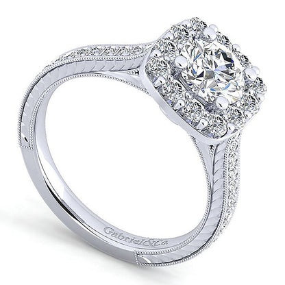Gabriel & Co. ER11585W44JJ Vintage Inspired 14K White Gold Round Halo Diamond Engagement Ring