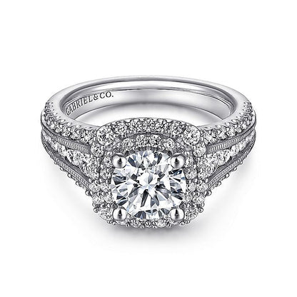 Gabriel & Co. ER11760R4PT4JJ Platinum Round Double Halo Round Double Halo Diamond Engagement Ring