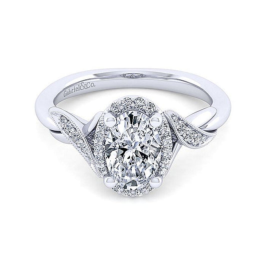 Gabriel & Co. ER11828O6W44JJ Vintage Inspired 14K White Gold Oval Halo Diamond Engagement Ring