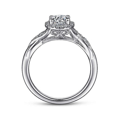 Gabriel & Co. ER11828R3W44JJ Vintage Inspired 14K White Gold Round Halo Diamond Engagement Ring