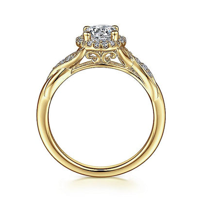 Gabriel & Co. ER11828R3Y44JJ Vintage Inspired 14K Yellow Gold Round Halo Diamond Engagement Ring
