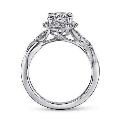 Gabriel & Co. ER11828R4W44JJ Vintage Inspired 14K White Gold Round Halo Diamond Engagement Ring
