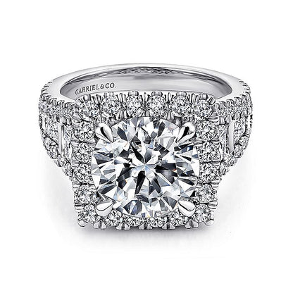Gabriel & Co. ER12230W44JJ 14K White Gold Cushion Halo Round Diamond Engagement Ring