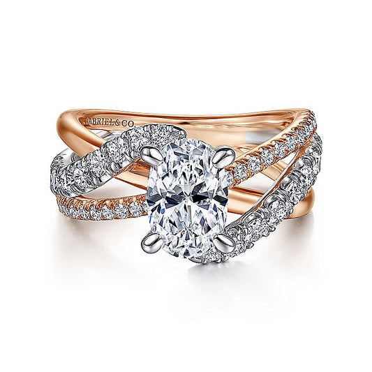 Gabriel & Co. ER12337O6T44JJ 14K White-Rose Gold Oval Diamond Free Form Engagement Ring