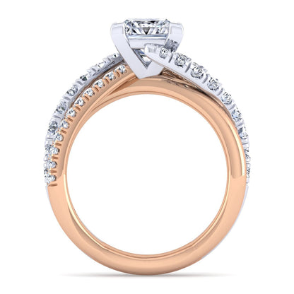 14K White-Rose Gold Princess Cut Free Form Diamond Engagement Ring