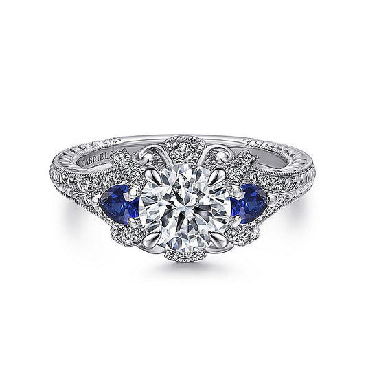 Gabriel & Co. ER12582R4W44SA 14K White Gold Round Sapphire and Diamond Engagement Ring