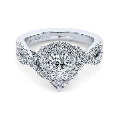 Gabriel & Co. ER12638P3W44JJ 14K White Gold Pear Shape Diamond Engagement Ring