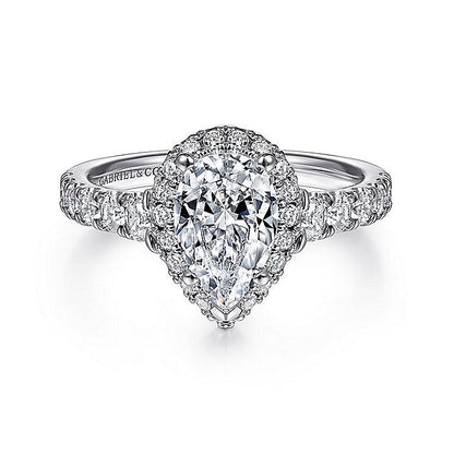 Gabriel & Co. ER12764P4W44JJ 14K White Gold Pear Shape Halo Diamond Engagement Ring