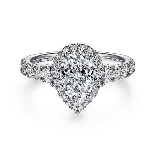 Gabriel & Co. ER12764P4W44JJ 14K White Gold Pear Shape Halo Diamond Engagement Ring