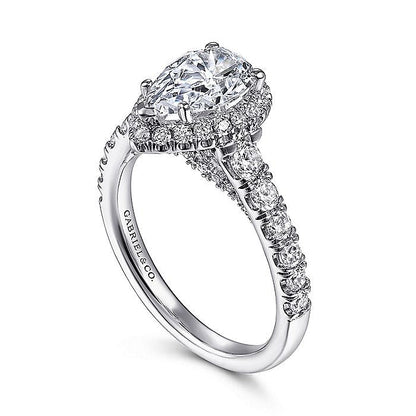 Gabriel & Co. ER12764P4W44JJ 14K White Gold Pear Shape Halo Diamond Engagement Ring