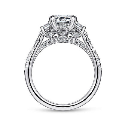 Gabriel & Co. ER14069E6W44JJ 14K White Gold Emerald Cut Three Stone Diamond Engagement Ring