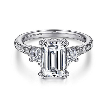 Gabriel & Co. ER14070E6W44JJ 14K White Gold Emerald Cut Three Stone Diamond Engagement Ring
