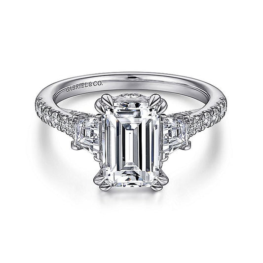 Gabriel & Co. ER14070E6W44JJ 14K White Gold Emerald Cut Three Stone Diamond Engagement Ring