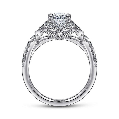 Gabriel & Co. ER14411O4W44JJ Unique 14K White Gold Vintage Inspired Oval Halo Diamond Engagement Ring