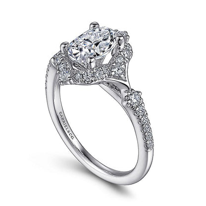 Gabriel & Co. ER14411O4W44JJ Unique 14K White Gold Vintage Inspired Oval Halo Diamond Engagement Ring