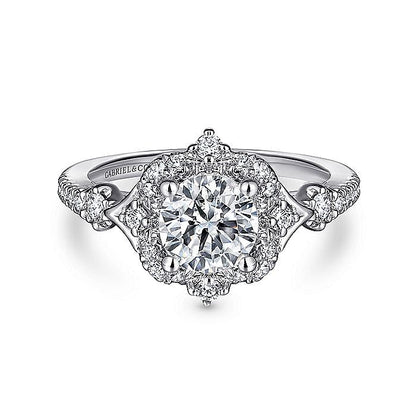 Gabriel & Co. ER14411R4W44JJ Unique 14K White Gold Vintage Inspired Halo Diamond Engagement Ring