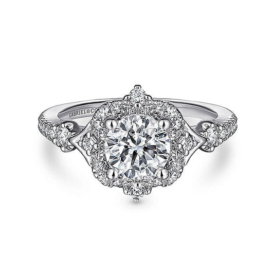 Gabriel & Co. ER14411R4W44JJ Unique 14K White Gold Vintage Inspired Halo Diamond Engagement Ring
