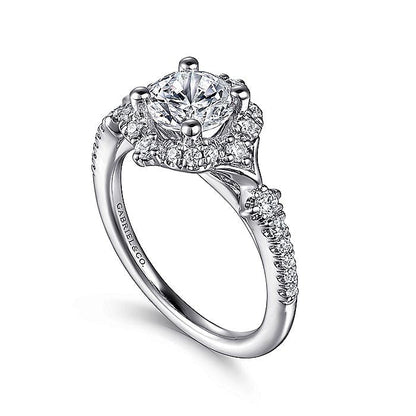 Gabriel & Co. ER14411R4W44JJ Unique 14K White Gold Vintage Inspired Halo Diamond Engagement Ring