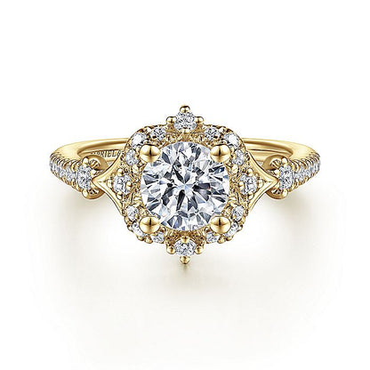 Gabriel & Co. ER14411R4Y44JJ Unique 14K Yellow Gold Vintage Inspired Halo Diamond Engagement Ring