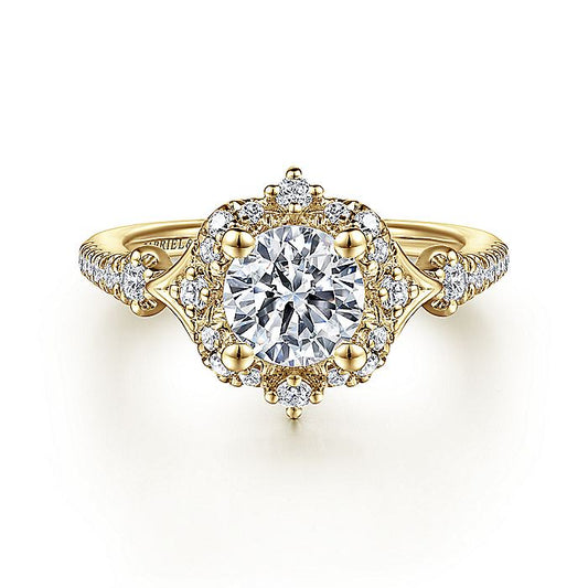 Gabriel & Co. ER14411R4Y44JJ Unique 14K Yellow Gold Vintage Inspired Halo Diamond Engagement Ring