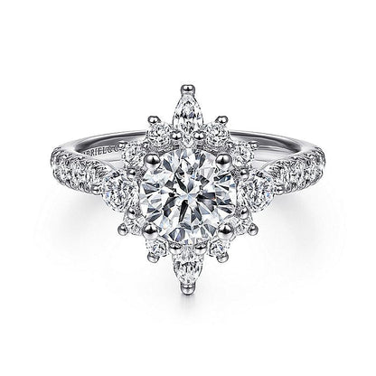 Gabriel & Co. ER14450R4W44JJ Unique 14K White Gold Halo Diamond Engagement Ring